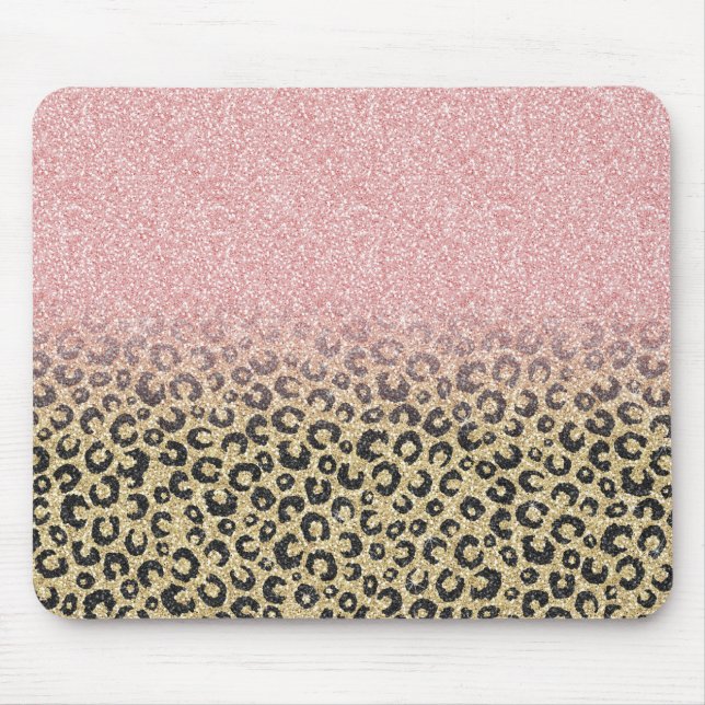 Elegante Rose Gold Glitzer Black Leopard Print Mousepad (Vorne)