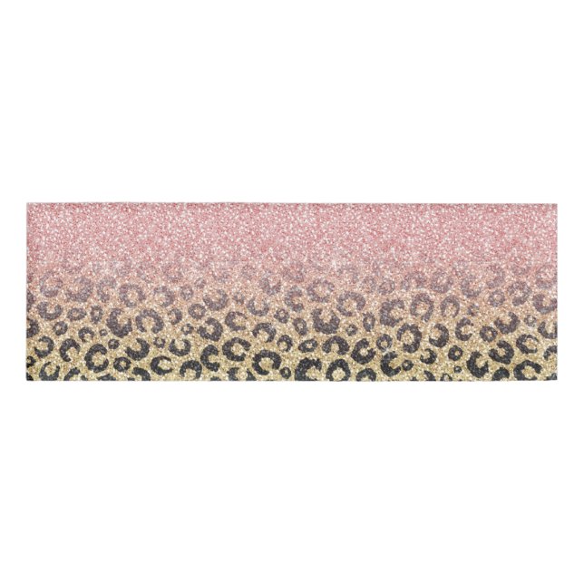 Elegante Rose Gold Glitzer Black Leopard Print Namenschild (Vorderseite)