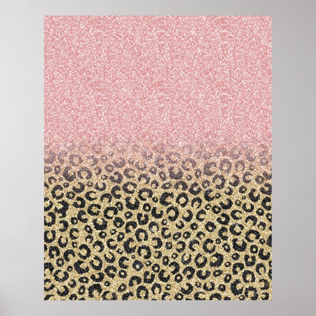 Elegante Rose Gold Glitzer Black Leopard Print Poster (Vorne)