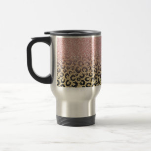 Elegante Rose Gold Glitzer Black Leopard Print Reisebecher