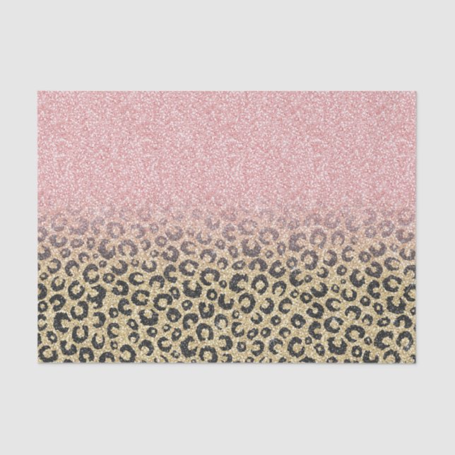 Elegante Rose Gold Glitzer Black Leopard Print Seidenpapier (Vorderseite)