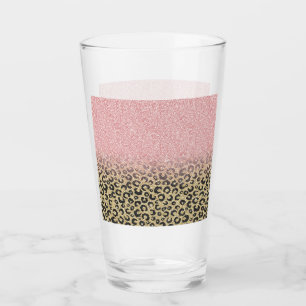 Elegante Rose Gold Glitzer Black Leopard Printwerb Glas