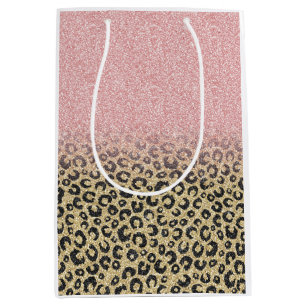 Elegante Rose Gold Glitzer Black Leopard Printwerb Mittlere Geschenktüte