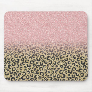 Elegante Rose Gold Glitzer Black Leopard Printwerb Mousepad