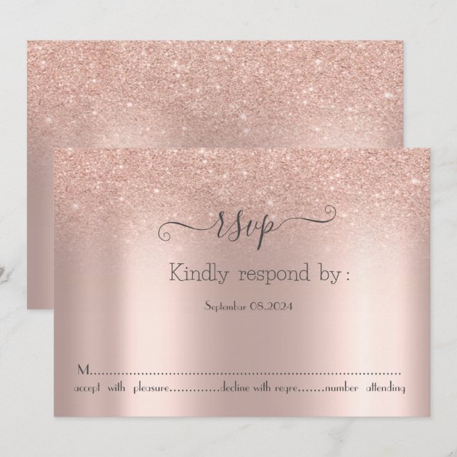 Elegante Rose Gold Glitzer Bokeh RSVP Karte (Vorne/Hinten)