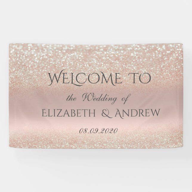 Elegante Rose Gold Glitzer Bokeh Wedding Banner (Horizontal)