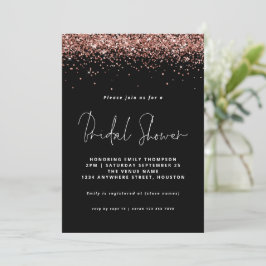Elegante Rose Gold Glitzer Brautparty Schwarz Einladung