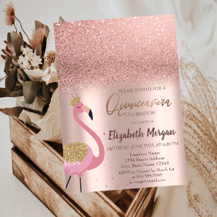 Elegante Rose Gold Glitzer, Flamingo Quinceañera i Einladung