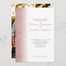 Elegante Rose Gold Glitzer Foto Einladung Hochzeit