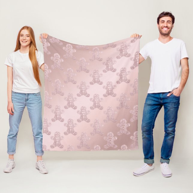 Elegante Rose Gold Glitzer Gingerbread Man Pattern Fleecedecke (Beispiel)