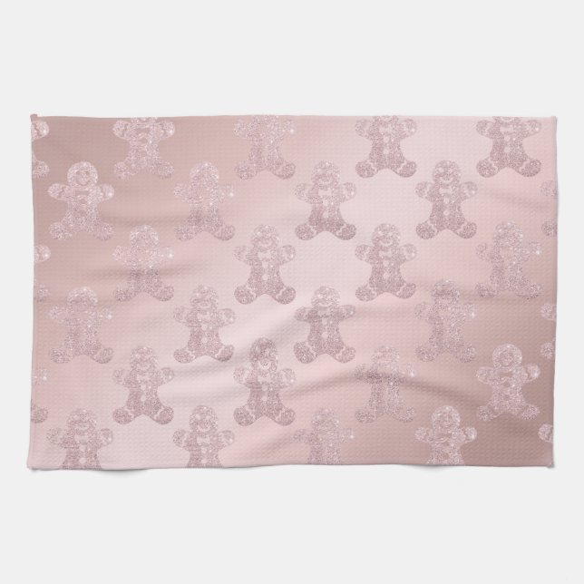 Elegante Rose Gold Glitzer Gingerbread Man Pattern Geschirrtuch (Horizontal)