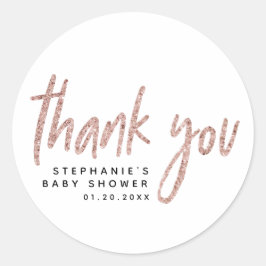 Elegante Rose Gold Glitzer Girl Baby Shower Gefall Runder Aufkleber