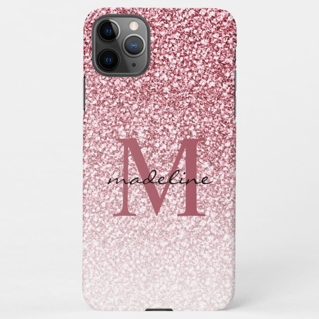 Elegante Rose Gold Glitzer Girly Monogram iPhone Hülle (Rückseite)