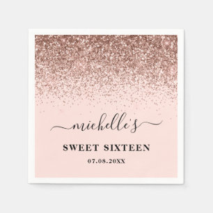 Elegante Rose Gold Glitzer Glitzern Name Sweet 16 Serviette