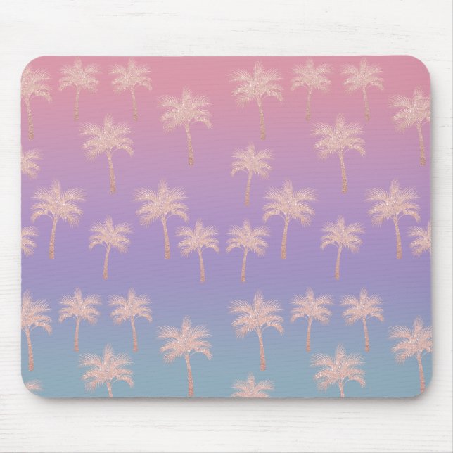 Elegante Rose Gold Glitzer Gradient Palm Muster Mousepad (Vorne)