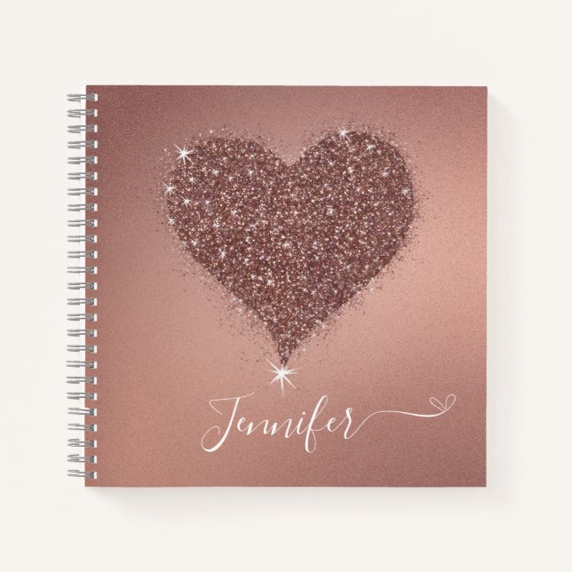 Elegante Rose Gold Glitzer Heart Notebook Notizbuch (Vorderseite)