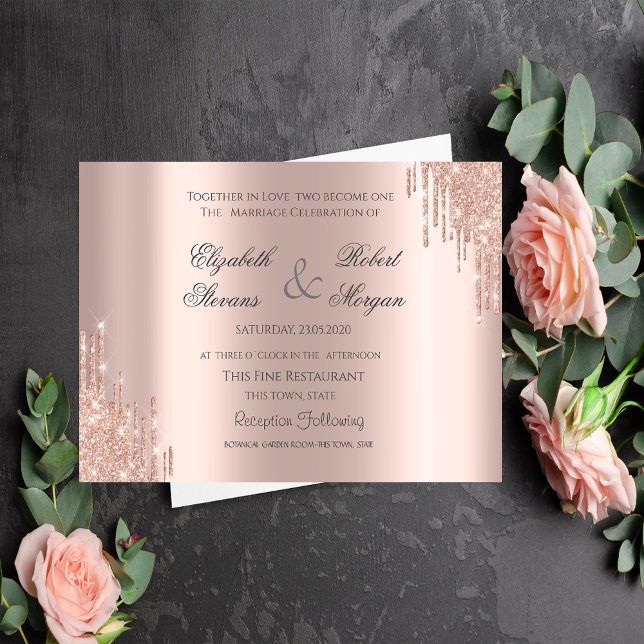 Elegante Rose Gold Glitzer Hochzeit Einladung (Von Creator hochgeladen)