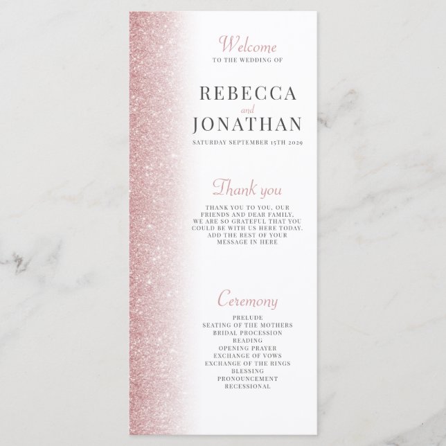 Elegante Rose Gold Glitzer Hochzeitskarte (Vorderseite)