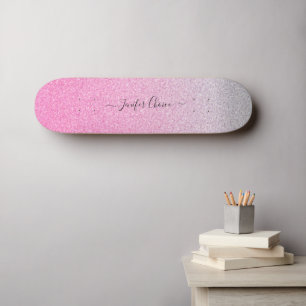 Elegante ROSE GOLD Glitzer Individuelle Name Skate Skateboard