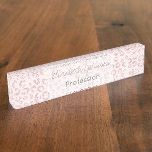 Elegante Rose Gold Glitzer Leopard Tierwerbung Namensplakette