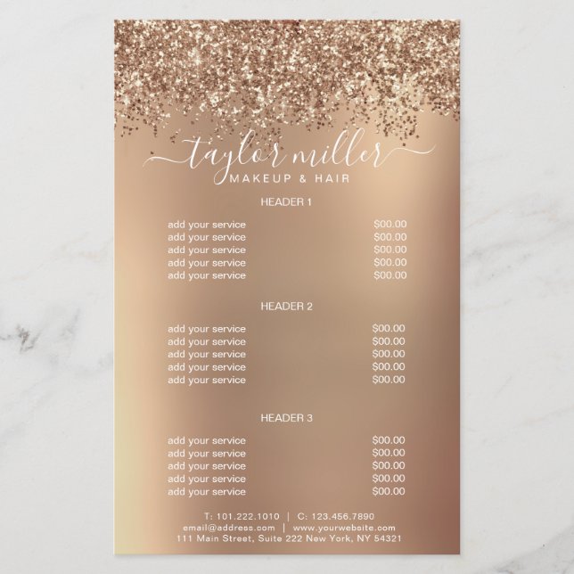 Elegante Rose Gold Glitzer Make-up & haar Flyer (Vorne)