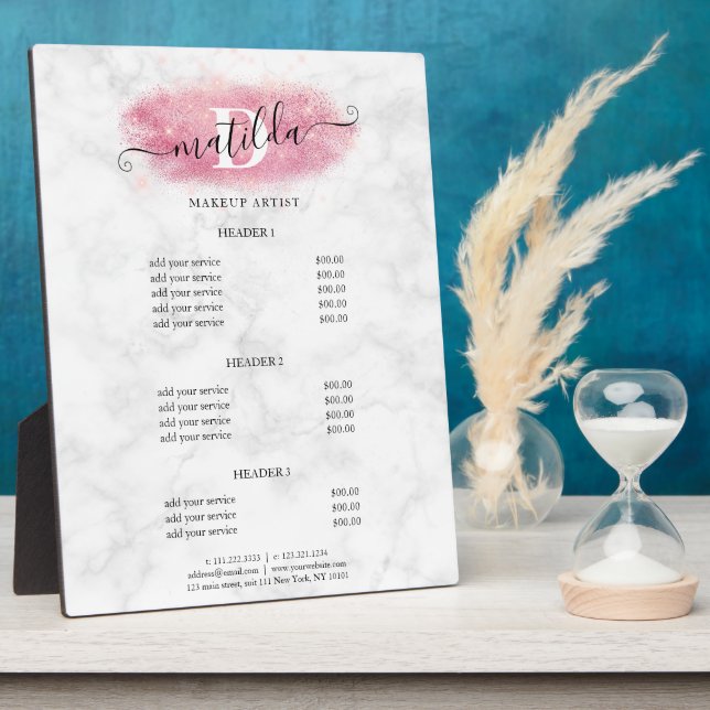 Elegante Rose Gold Glitzer Marmor Makeup Künstler Fotoplatte (Seite)