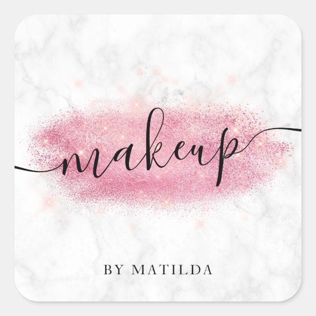 Elegante Rose Gold Glitzer Marmor Makeup Künstler Quadratischer Aufkleber (Vorderseite)