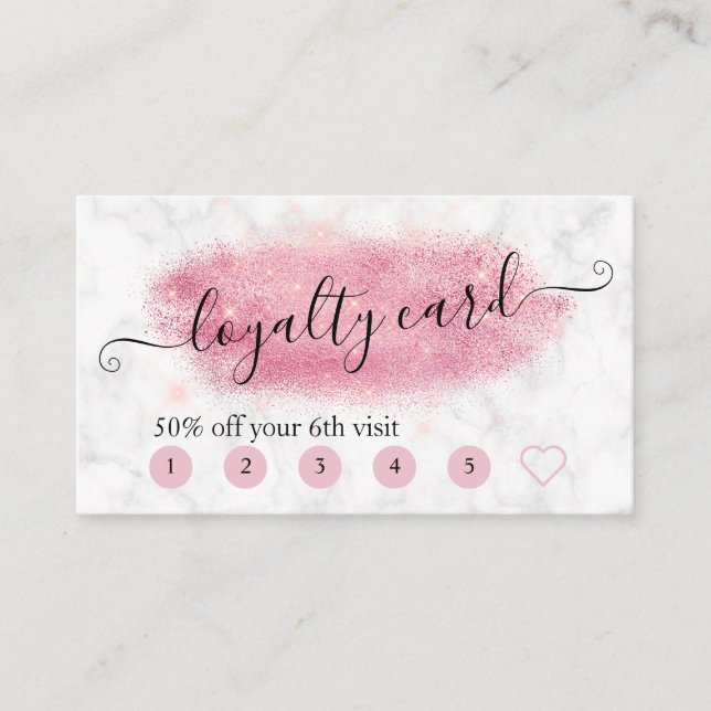 Elegante Rose Gold Glitzer Marmor Makeup Künstler Treuekarte (Vorderseite)