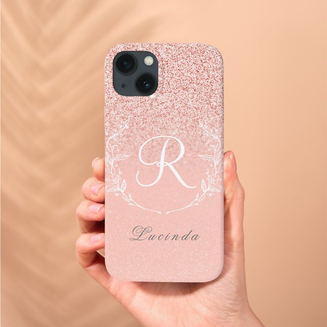 Elegante Rose Gold Glitzer Monogram Case-Mate iPhone Hülle (Von Creator hochgeladen)