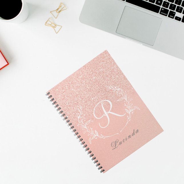 Elegante Rose Gold Glitzer Monogram Notizblock (Von Creator hochgeladen)