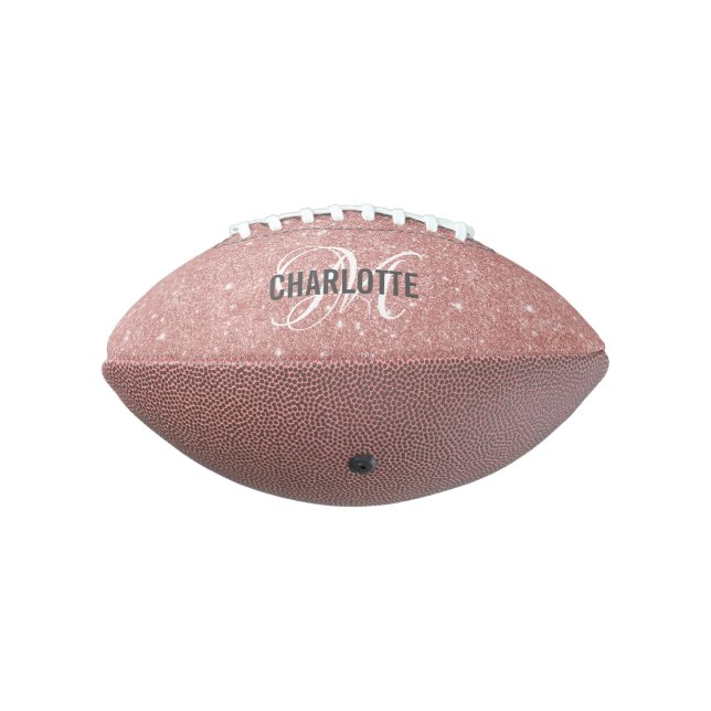Elegante Rose Gold Glitzer Monogramm Name Fußball Football (Gedreht 270)