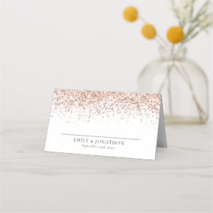 Elegante Rose Gold Glitzer Name Datum Hochzeit Platzkarte