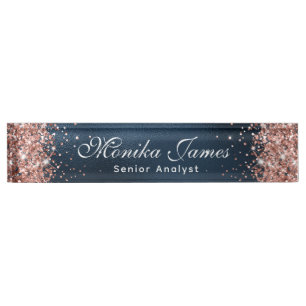 Elegante Rose Gold Glitzer Navy Blue Foil Namensplakette