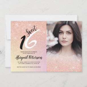 Elegante Rose Gold Glitzer ombre 16 . Geburtstag Einladung