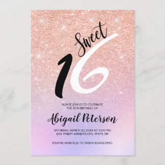 Elegante Rose Gold Glitzer ombre 16 . Geburtstag Einladung