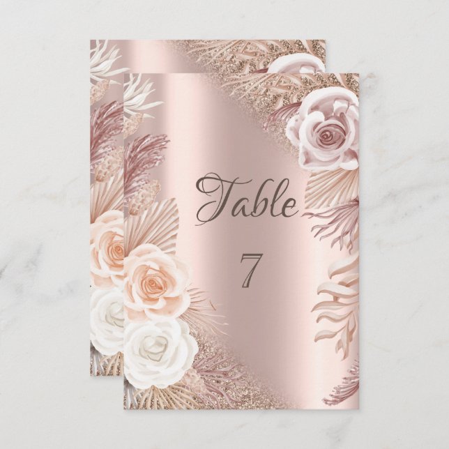 Elegante Rose Gold Glitzer Ombre Boho Blume Einladung (Vorne/Hinten)