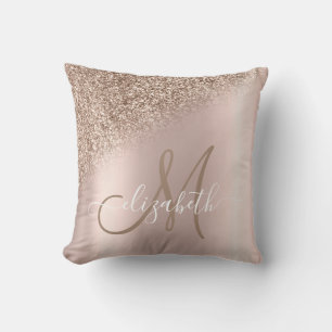 Elegante Rose Gold Glitzer Ombre Monogram Kissen