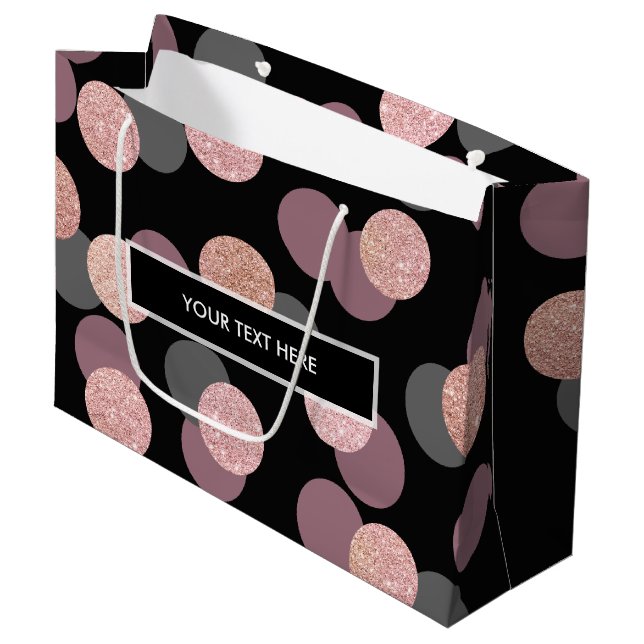 elegante Rose Gold Glitzer Pastellrosa Konfetti Große Geschenktüte (Vorderseite Schrägansicht)