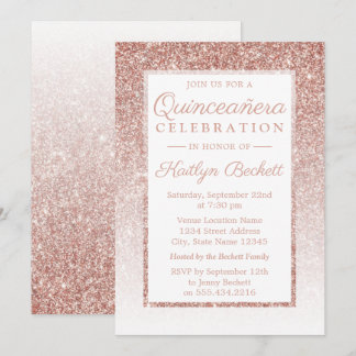 Elegante Rose Gold Glitzer Quinceañera Geburtstag Einladung