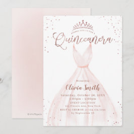 Elegante Rose Gold Glitzer Rosa Kleid Quinceañera Einladung