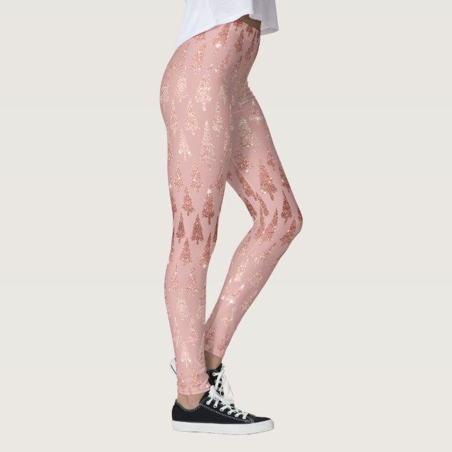 Elegante Rose Gold Glitzer + Rosa Maulwurmhaine Leggings (Rechts)