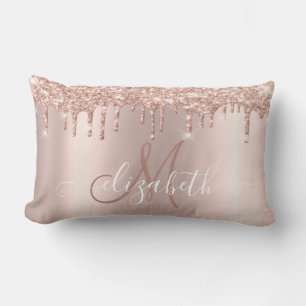 Elegante Rose Gold Glitzer Rose Gold Monogramm Lendenkissen