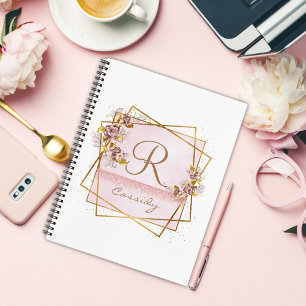 Elegante Rose Gold Glitzer Rose Monogram Notizbuch