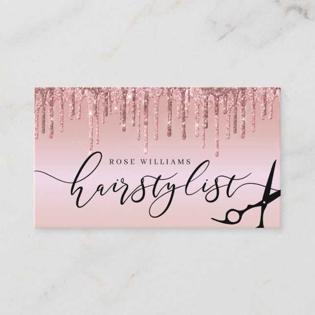 Elegante Rose Gold Glitzer Schere Haarstylist squ Visitenkarte (Vorderseite)