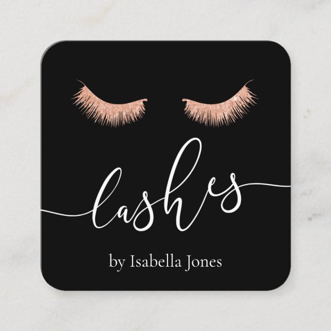 Elegante Rose Gold Glitzer Schwarze Wimpern Quadratische Visitenkarte (Vorderseite)