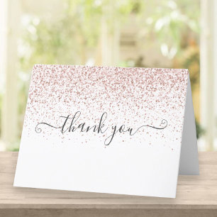 Elegante Rose Gold Glitzer Script Dankeskarte