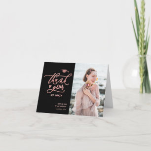 Elegante Rose Gold Glitzer Script Foto Abschluss Dankeskarte