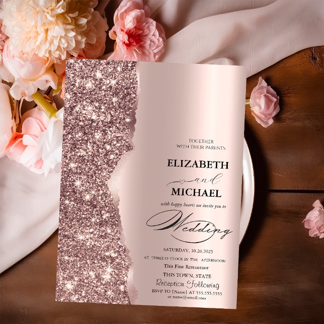 Elegante Rose Gold Glitzer Script Hochzeit Einladung (Von Creator hochgeladen)