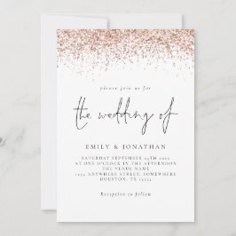 Elegante Rose Gold Glitzer Script Hochzeit Einladung