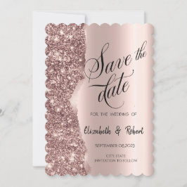 Elegante Rose Gold Glitzer Script Save the Date